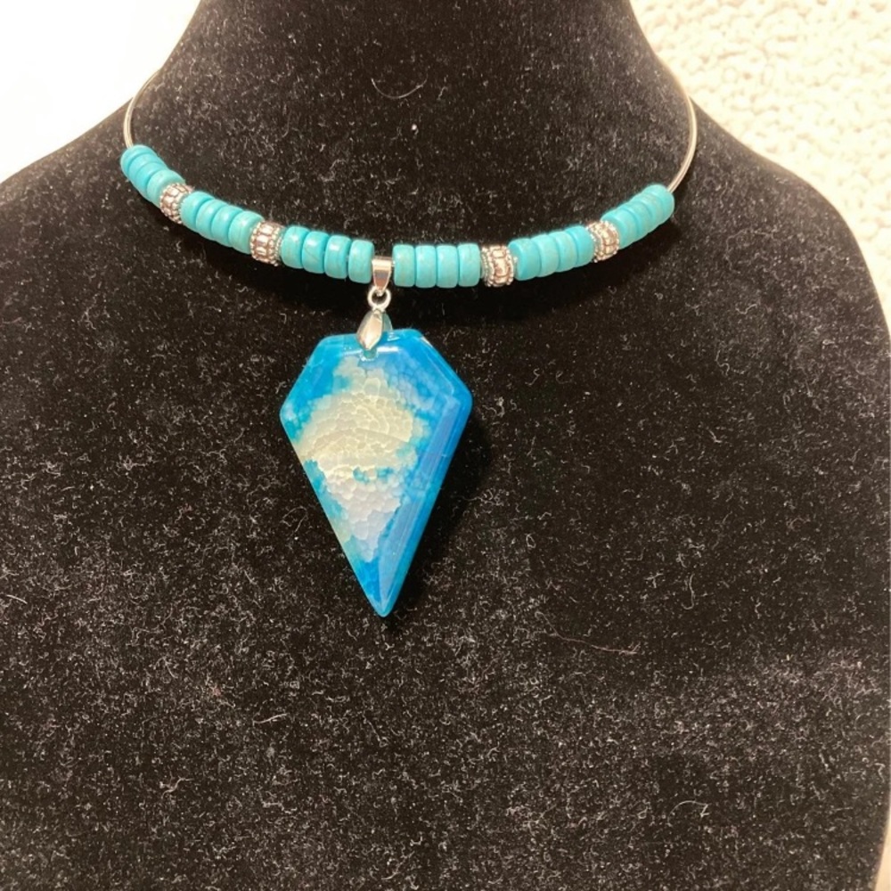 Agate turquoise choker nacklace handmade
